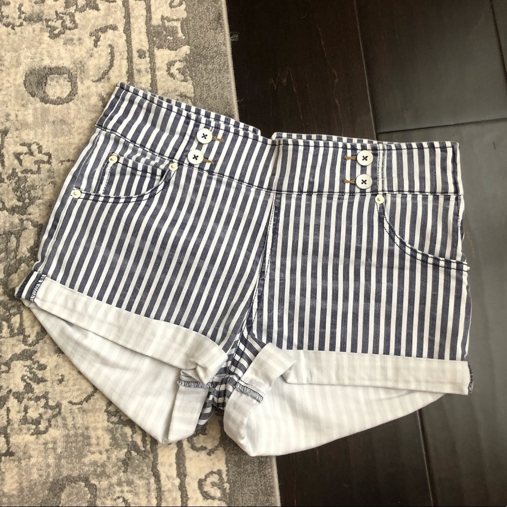 Free People Side Zip Striped Denim Shorts 29in
